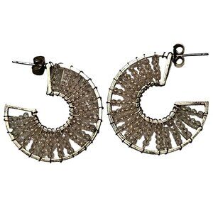 Vintage Gold Tone Beaded Hoop Earrings Retro Classic Fashion Jewelry Women